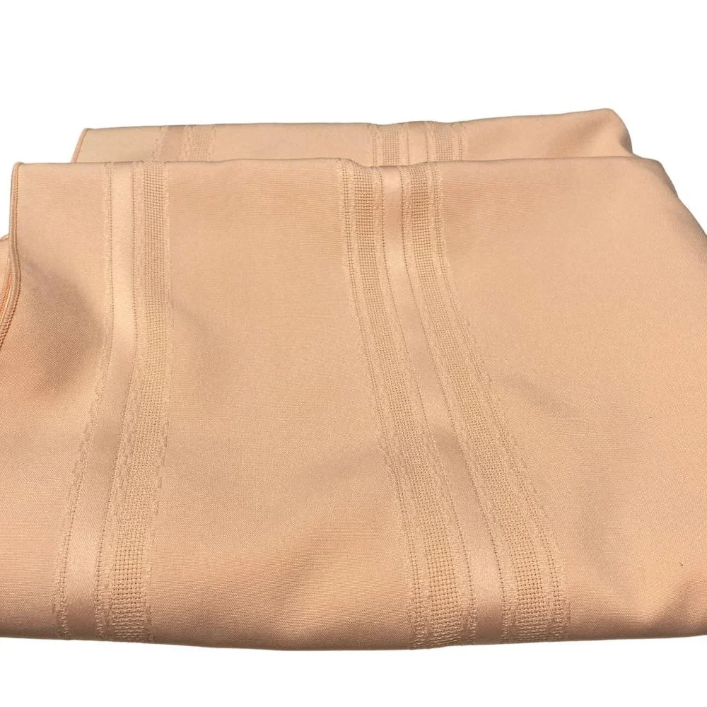 Vintage Tablecloth Table Cover Pink Peach Polyester Blend Vertical Bands Pattern